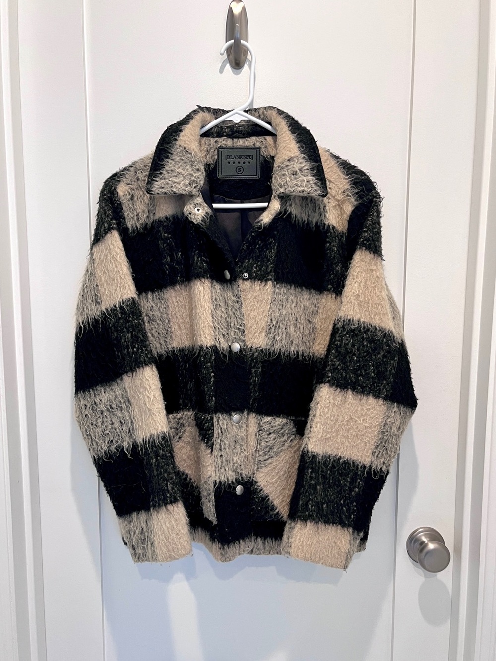 BLANK NYC Textured Plaid Check Shacket in Black and Tan
